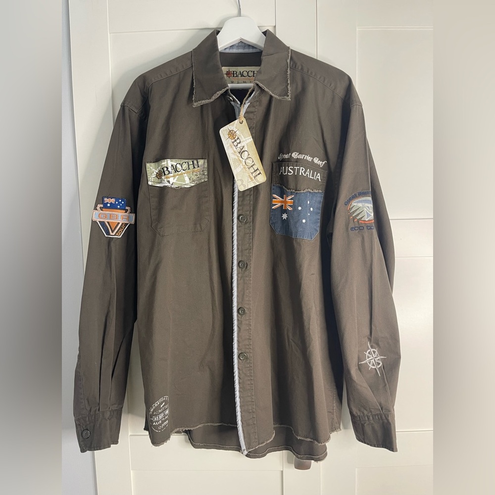 Bacchi Unique Brown Button-Up Shirt with Patches Size L